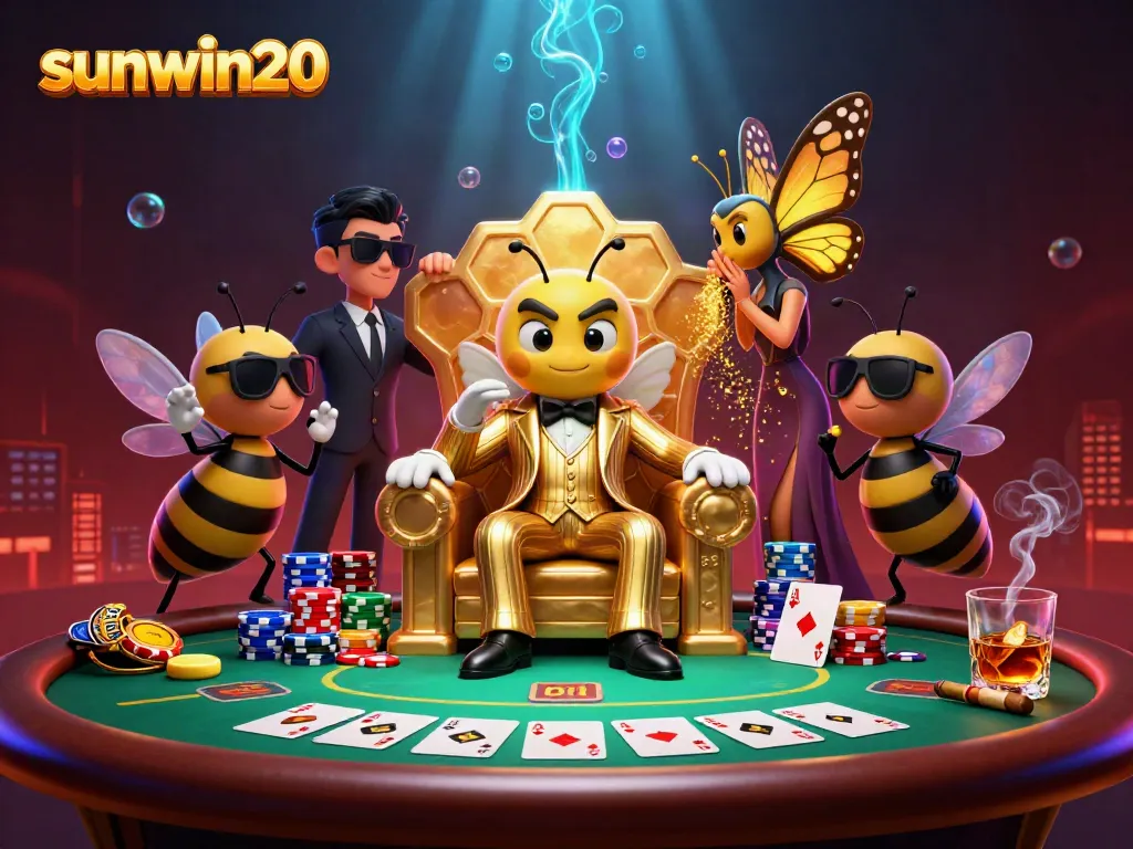 Experience thrilling poker action with sunwin20 in an illustrated casino scene.
