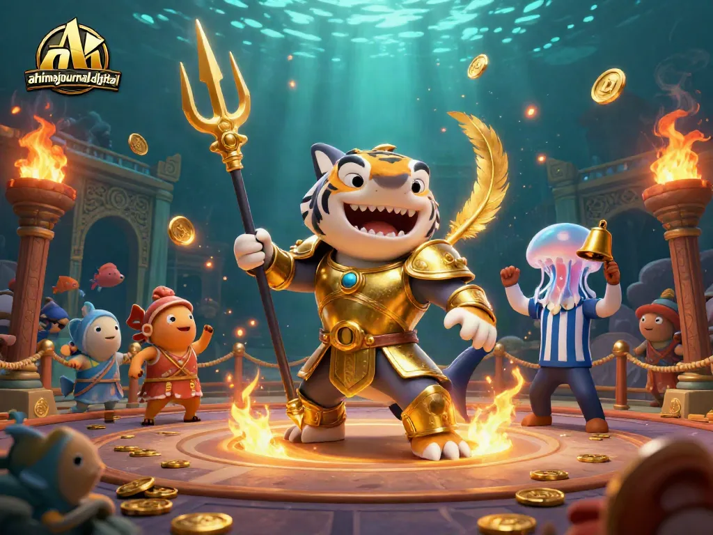 Engage with ahimajournal-digital's exciting underwater casino scene featuring a tiger shark and vibrant elements.