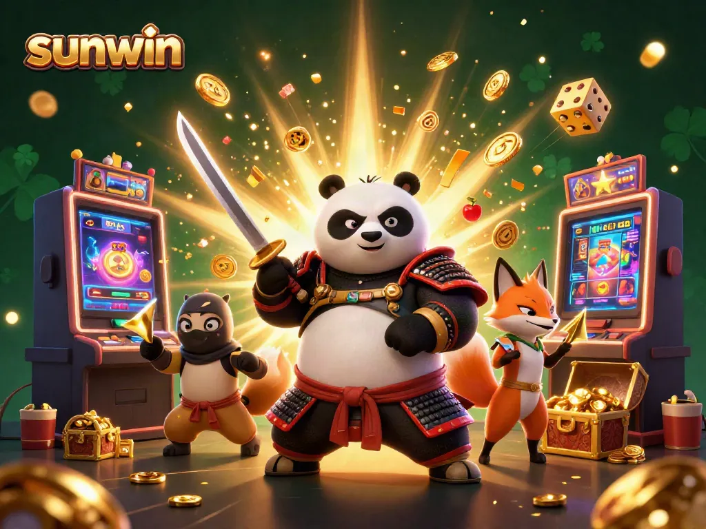 Engage with the sunwin experience featuring vibrant characters and dynamic casino game elements in a lively setting.